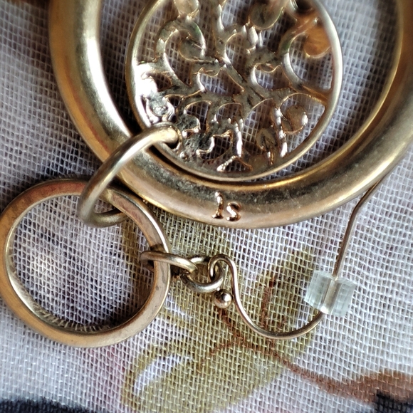 Lia Sophia Green Faux Abalone Brass Tone Pierced Earrings NOC LS Tree of Life - Picture 10 of 11